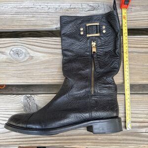 Tory Burch Black Leather Mid Calf Riding Boots Gold Zip Buckle Women’s Size 8.5M